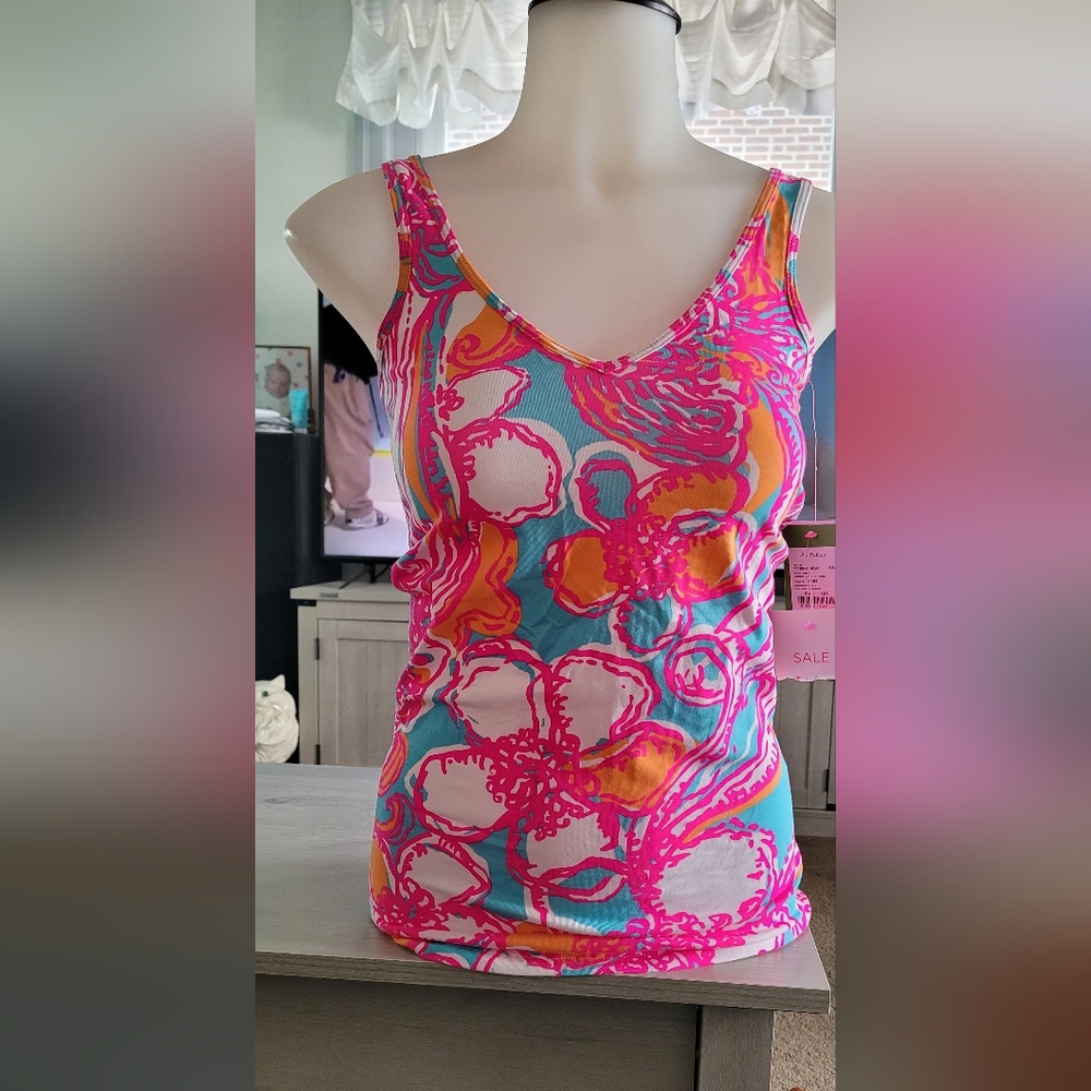 Lilly Pulutzer Shorely Blue Feeling Tanked Multicolor Women's Tank Top